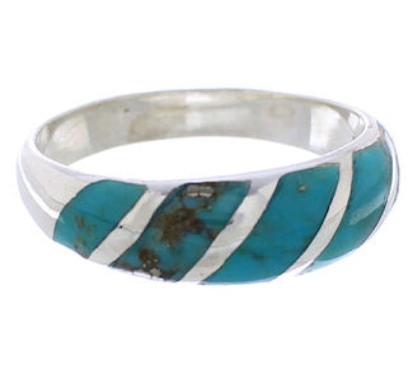 Silver And Turquoise Inlay Jewelry Ring Size 6-3/4 UX35026